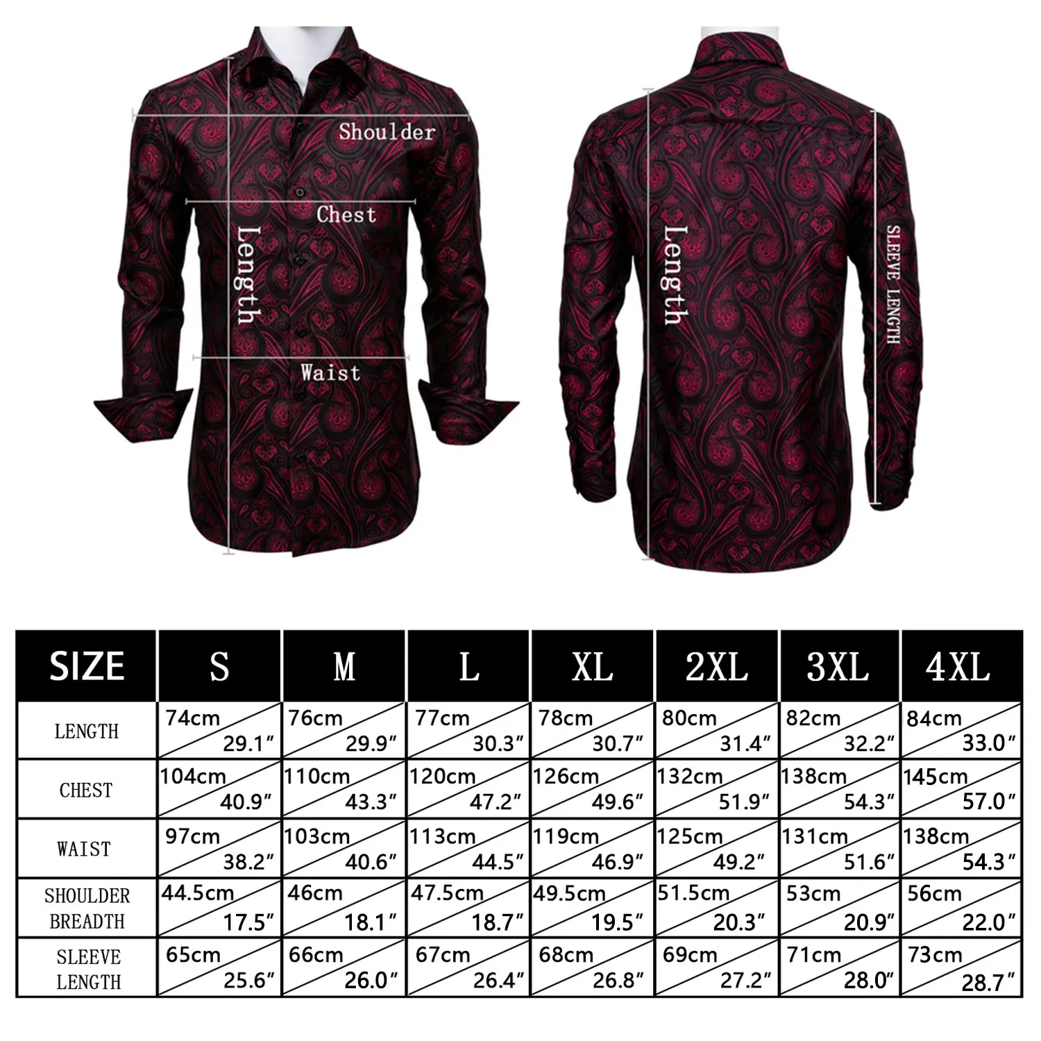 Luxury Silk Men Shirts Red Blue Green Purple Gold Black Regular Slim Fit Embroidered Printed Paisley Casual Long Sleeve Blouse