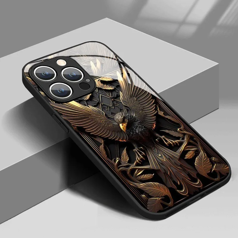 Luxury Eagle Pattern Glass & Silicone Phone Case