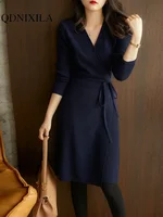 Robe pull à col en v pour femme, vêtement enveloppant, Version coréenne, jupe tricotée ample et élégante, automne et hiver 2