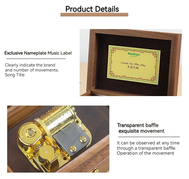 Wooden Music box Mechanism With Sankyo 23-note Gifts for Girls Wife girlfriend Valentine's Day/Christmas Day/Birthday 5
