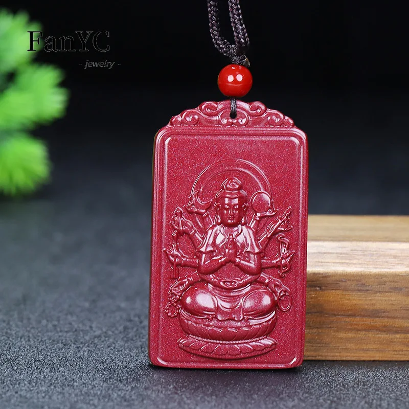 

Natural Cinnabar Eight Guardian God Pendant Zodiac Purple Gold Sand Buddha Necklace Fashion Exquisite Men and Women Lucky Amulet