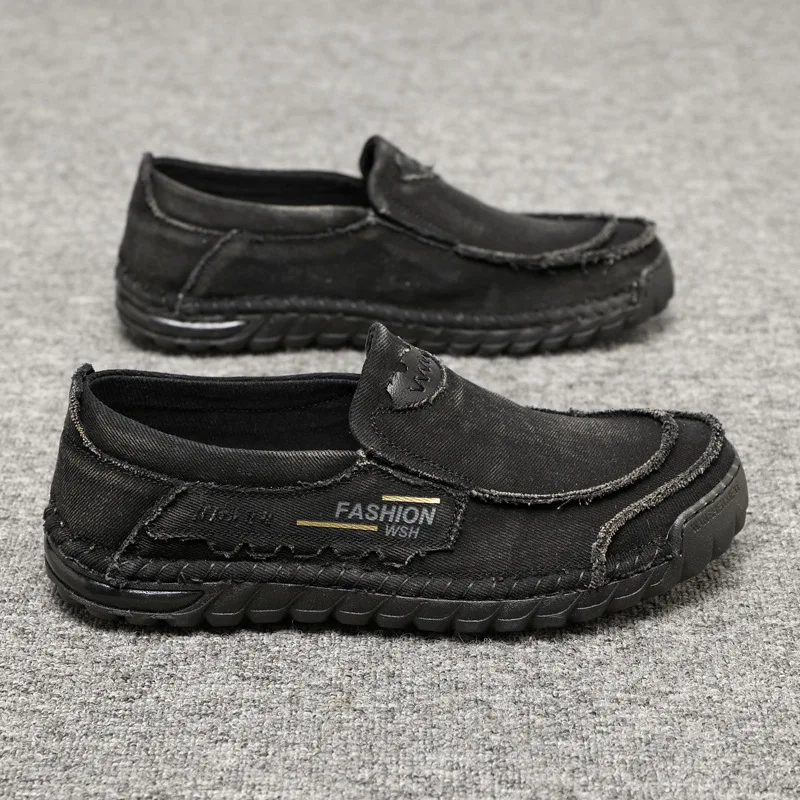 Spring Fashion Low Top Washed Fabric Casual Men's Shoes Breathable Soft Sole Fabric Men's Driving Shoes 3