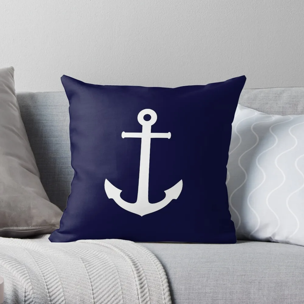 

White Anchor On Navy Blue Throw Pillow Christmas Cushion For Home Luxury Living Room Decorative Cushions