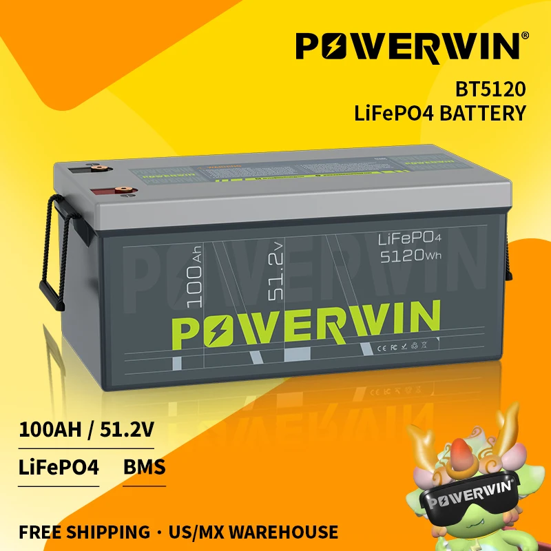 POWERWIN BT5120 LiFePO4 Built-in BMS Deep Cycles Solar Rechargeable Durable 51.2V 100Ah 5120Wh Solar Generator