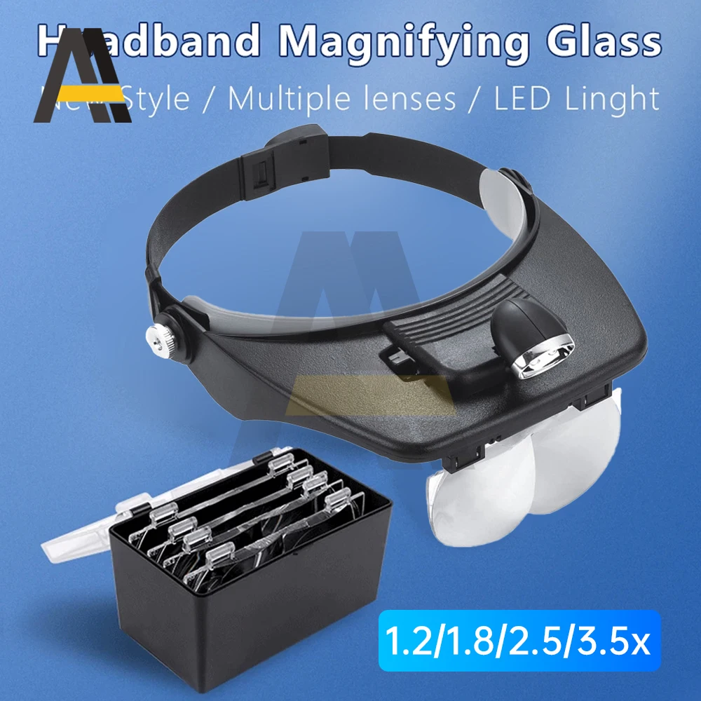 

Head Mount Magnifier Optical 1.2X 1.8X 2.5X 3.5X Magnifying Visor LED Magnifying Glasses for Reading Magnifier Jeweler Loupe