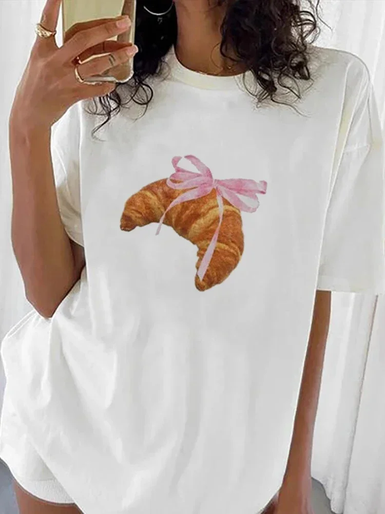 Fashion American Ins Personality Simple Printed T-shirt in Summer Y2K Pink Bread Cute Women's Style Clothing Half-sleeved Top 3
