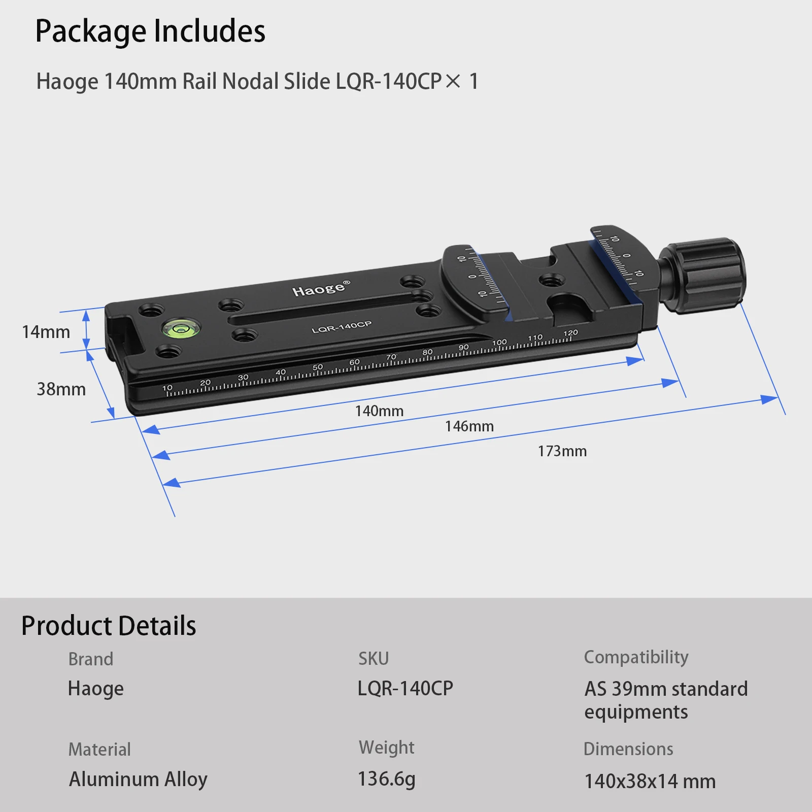 Haoge 140mm Nodal Slide Double Dovetail Macro Rail & Schnellspannklemme für Panorama-Nahaufnahmen, passend für Arca RRS – Detail 11