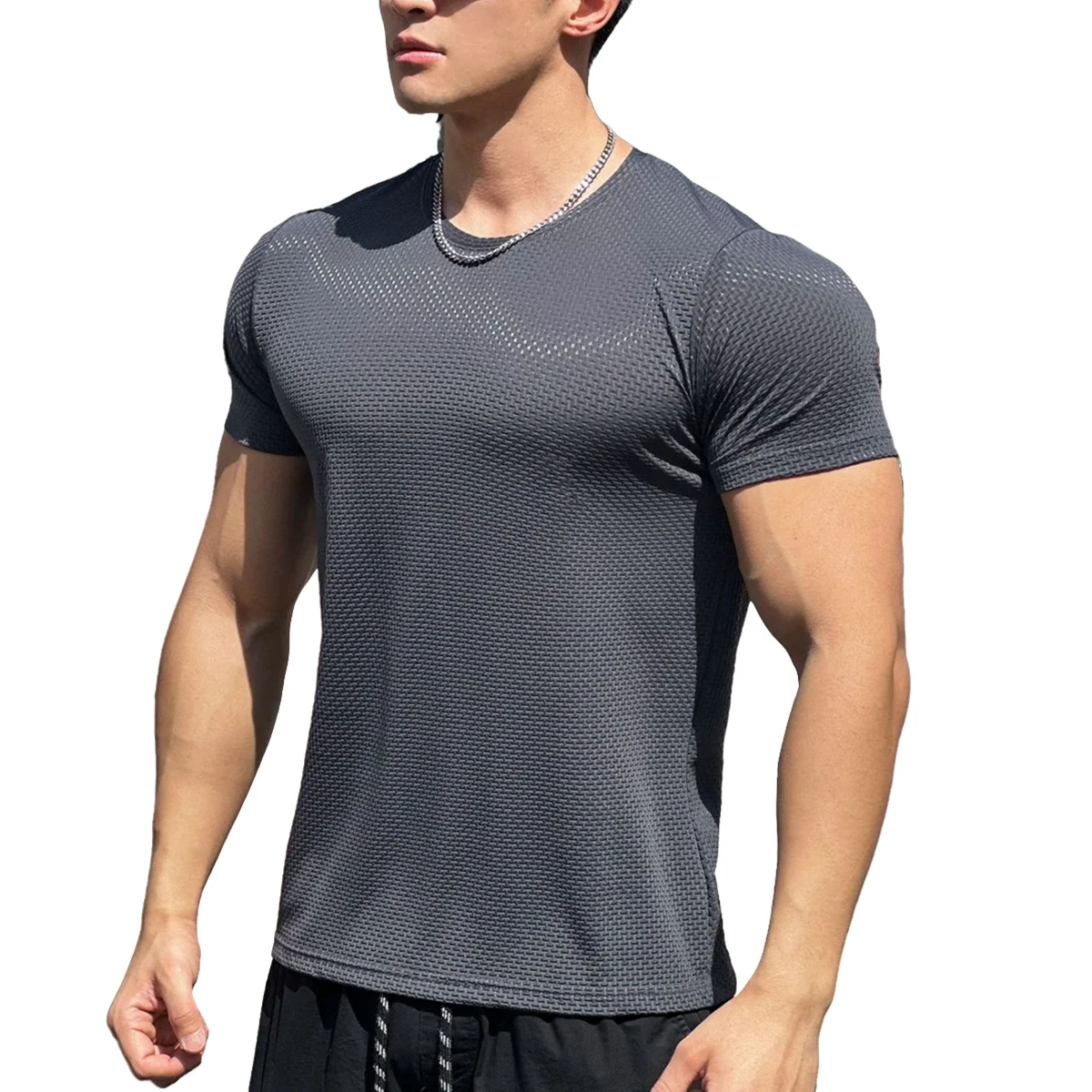 

Черная Спортивная футболка для бега, Мужская Облегающая рубашка для тренажерного зала и фитнеса, однотонные футболки с коротким рукавом, топы, мужская летняя одежда для тренировок и бодибилдинга