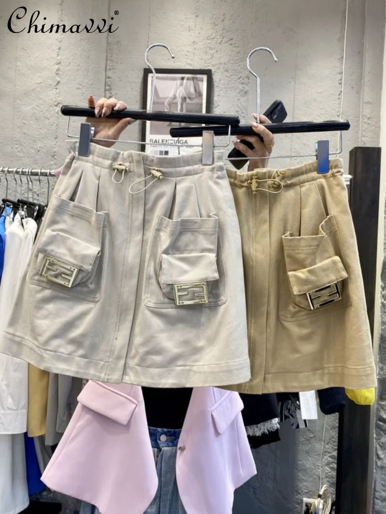 

Женская юбка на завязках с карманами, новинка весны и лета 2023, универсальная трапециевидная юбка с завышенной талией, облегающая бедра