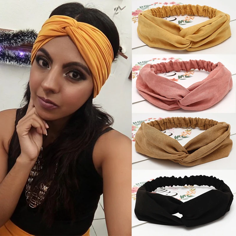 6pcs/Lot Fashion Women Solid Headbands Girls Bohemian Hair Bands Vintage Cross Turban Bandage Print HairBands Accessories |