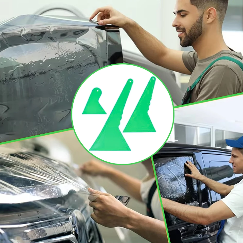 AUTOBRIGHT Professional Green Triangle Car Wrapping PPF Scraper set Squeegee Multi-Size Plastic for CAR Film sticking Tools