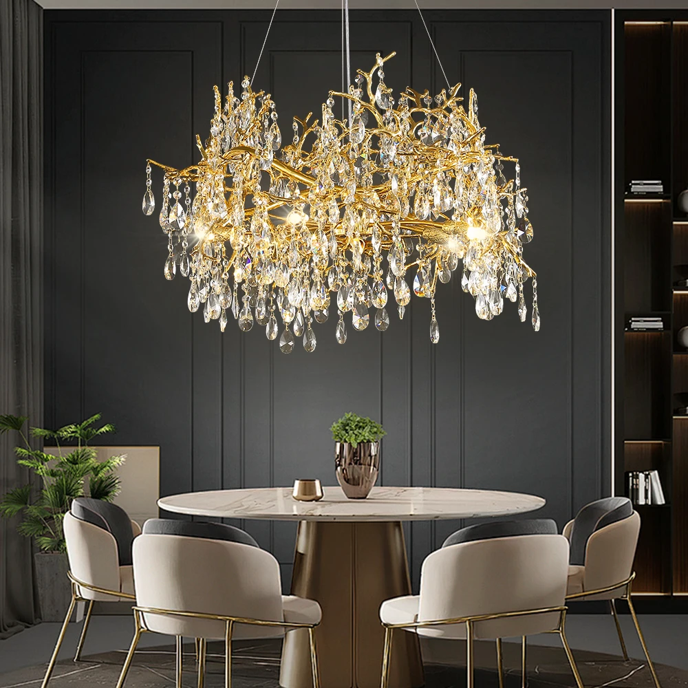 French Large Ceiling Chandelier Crystal Light Luxury Branch Chandelier Living Room Hotel Hanging Light Fixture for Kitchen 220V