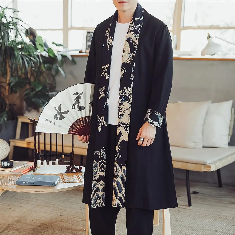 

Autumn Chinese style medium length windbreaker cardigan coat Cape Taoist robe national style resident robe Hanfu Robe top