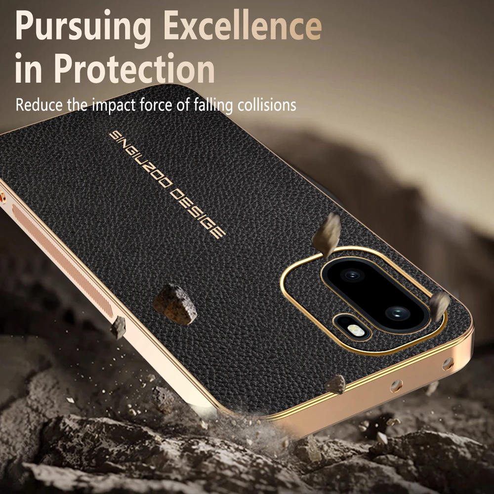 Luxurious Lychee Leather Electroplated Frame Phone Case