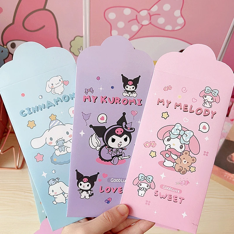 

4 шт. Sanrio Kuromi My Melody Cinnamoroll новогодние красные конверты, поздравление на праздник весны, счастливые карманы для денег, красные карманы
