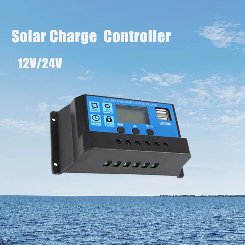 30A/20A/10A 12V 24V Auto Solar Charge Controller PWM LCD Dual USB 5V Output