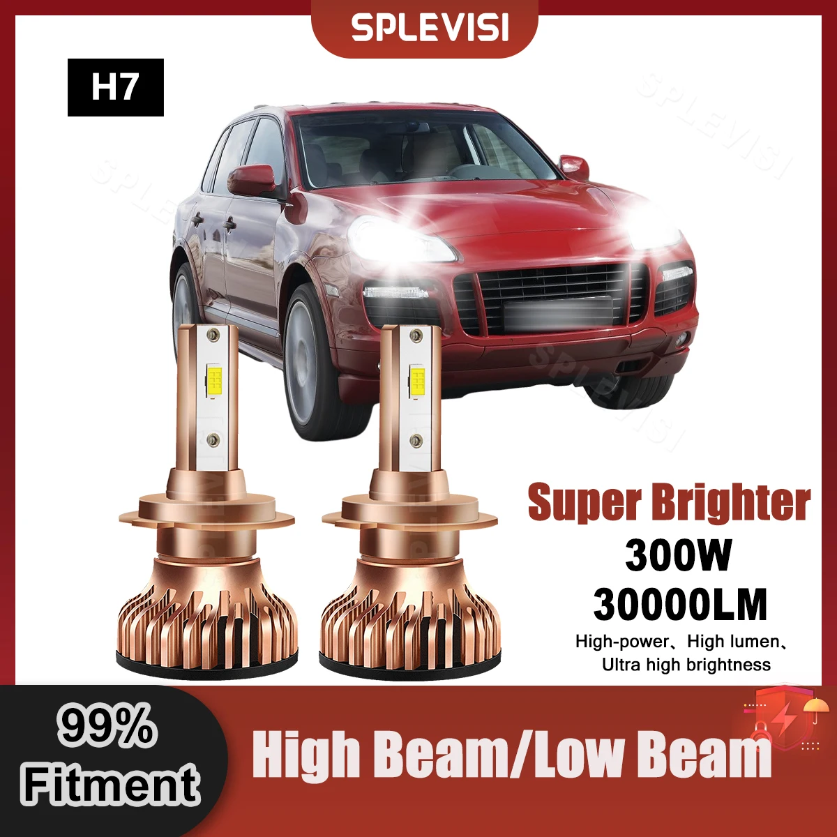

2PCS 6000K H7 LED Headlight High/Low Beam Bulbs 9V-24V 30000LM 300W For Porsche Cayenne 9PA For Porsche Cayenne 955 Car Lights