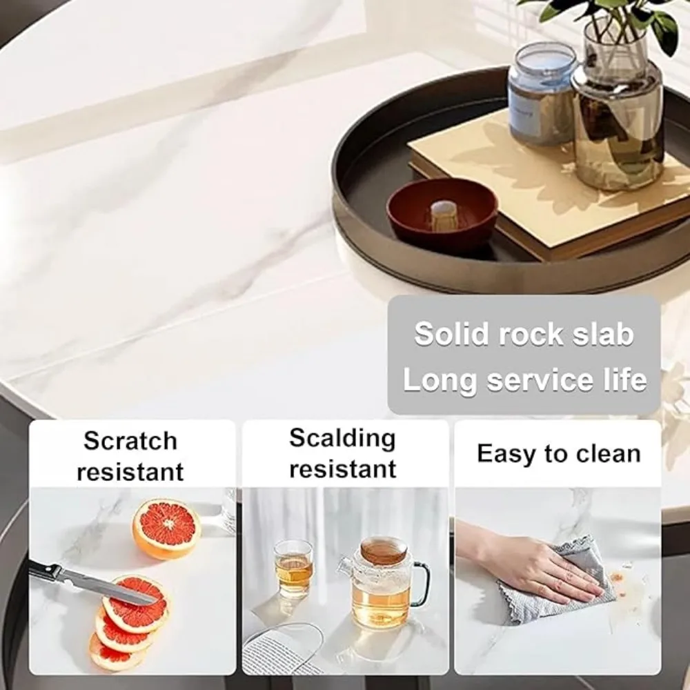 Modern Nesting Coffee Table with drawer,round,soild wood tabletop，metal frame,simple Sliding design tea table for Living Room 5