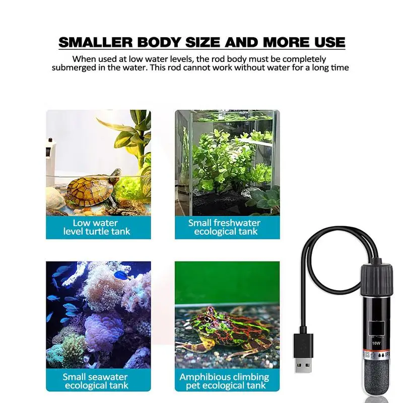 Riscaldatore Per Acquario Mini USB - 90 Mm, Termostato Automatico 26°C, Impermeabile IP68, Per Vasche Fino A 20 Litri | Termoriscaldatore Per Piccoli Acquari