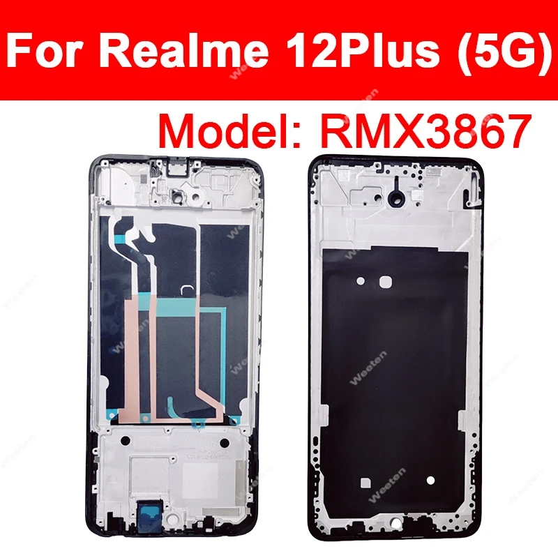 전면 LCD 프레임 거치대 커버 베젤 부품, Realme 10 11 12 Plus 10S 10T 11X 12X 12 + 12 Lite 12 Lite 4G 5G LCD 프레임 하우징