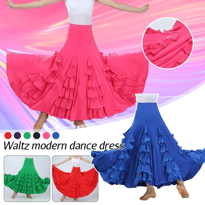 Women Modem Dance Skirt 360 Degree Big Swing Ballroom Dance Skirt Spain Flamenco Practice Competition Stage Performance Costume