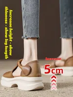 Wimen'S Sandales à semelles épaisses et à la mode pour augmenter la hauteur Sandales une pièce polyvalentes à semelles souples rétro 2