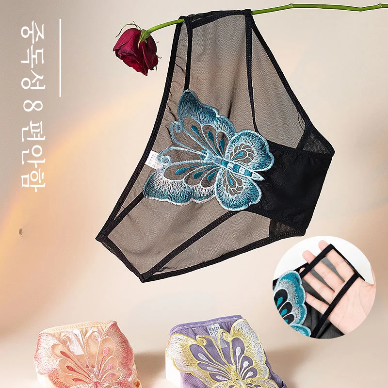 순수한 욕망 미적 자수 메쉬 섹시한 레이스 속옷 여성의 투명 얇은 팬티 숙녀