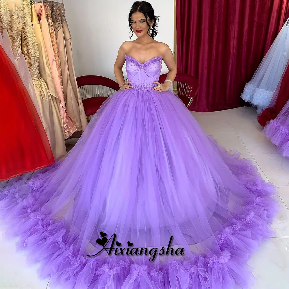 

Aixiangsha Modern Elegant Prom Dresses Strapless Beads Fishbone A-Line Ruffles Plus Size Pleat Vestidos de Fiesta Made To Order