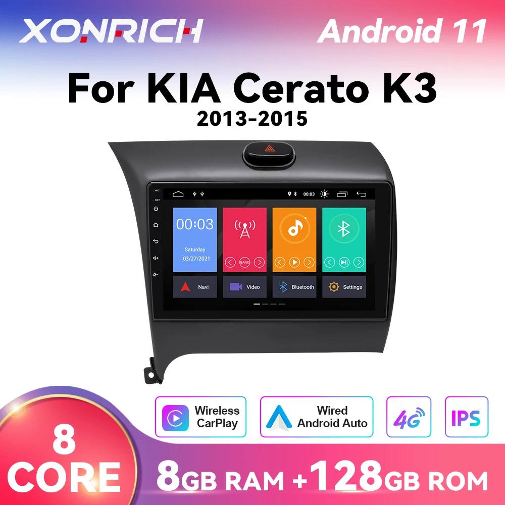 

Мультимедийная магнитола Carplay на Android 11, 8 ГБ, 128 ГБ, видеоплеер с GPS для KIA Cerato K3 Forte 2013, 2014, 2015, DVD с голосовым управлением AI