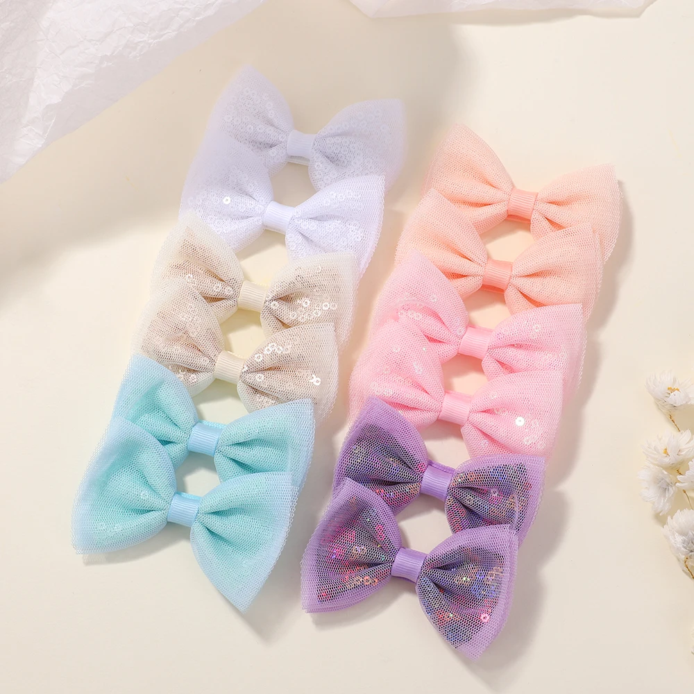 2Pcs Sequin Hairpin for Girl Kids Exquisite Bow Glittering Hairclip Colorful Bowknot Hairgripe Child Hair Accessories Wholesale 2pcs set floral printed elastic baby mom headbands parent child headwear twist knot baby hair bands accessories baby hairwear