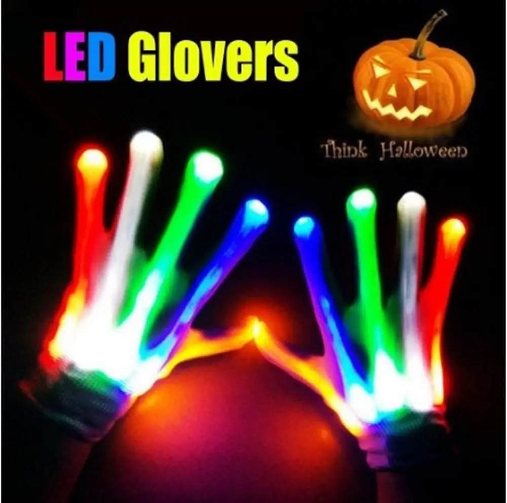 

Christmas LED Gloves Neon Glowing Party Light Props Luminous Flashing Skull Gloves Stage Costume New Year Children's Day Gift