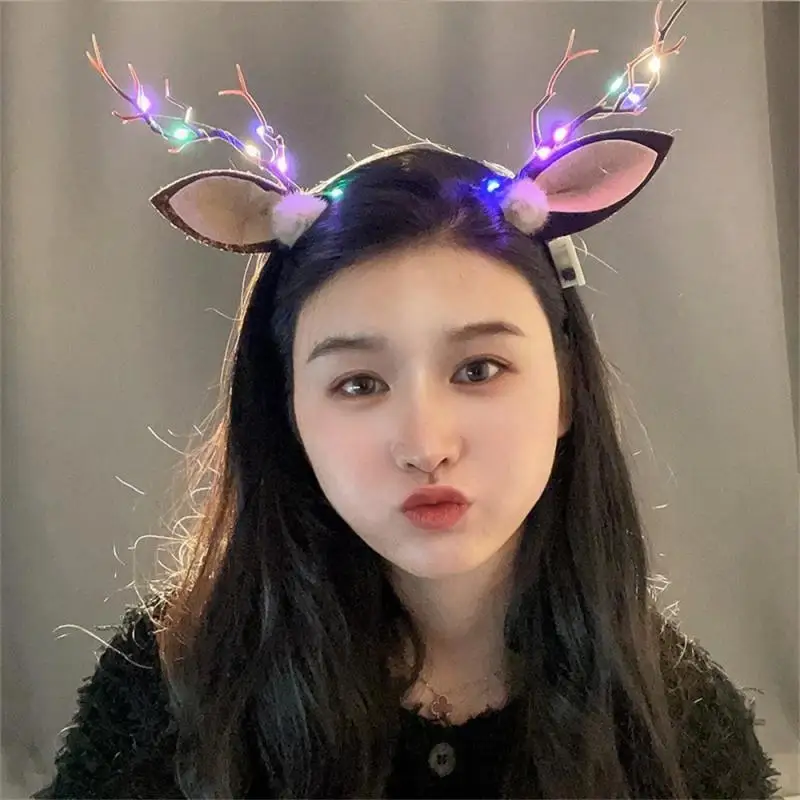 Cute Christmas Headband Hair Hoop Girl Plush Reindeer Antlers Deer Ear Hair Accessories Christmas Gift Xmas Hoop Headband