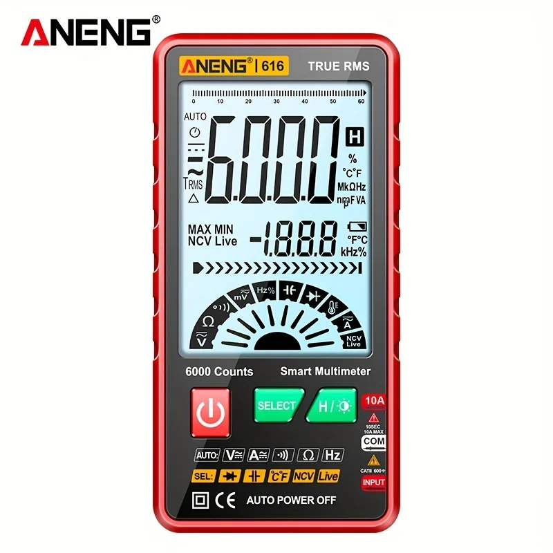 

ANENG 616 Smart Digital Multimeter Auto Range 6000 Counts NCV Universal Meter True RMS Handheld Multifunctional Tester Voltmeter