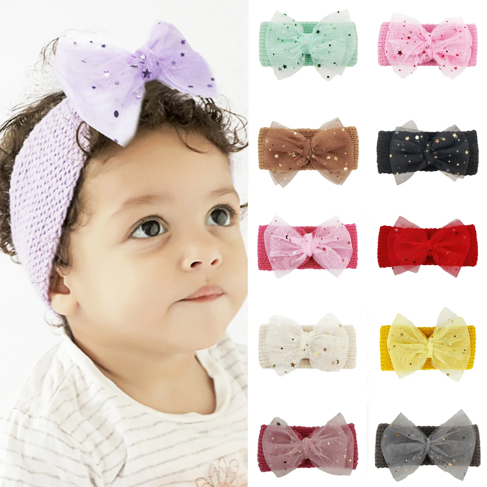 

Cute 1PCS Baby Girls Lotus Flower Nylon Headband Knot Elastic Newborn Toddler Turban Headwraps Kids Hair Accessories Gifts