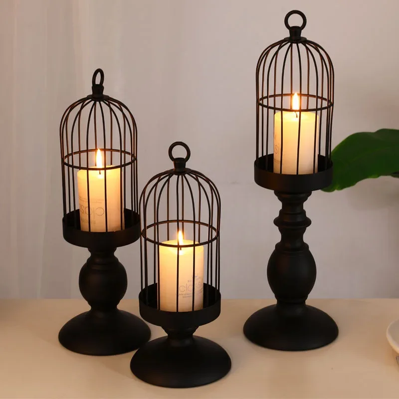Creative Metal Candle Holder Retro Bird Cage Candlestick Dining Tables Centerpieces Crafts Wedding Party Home Decoration