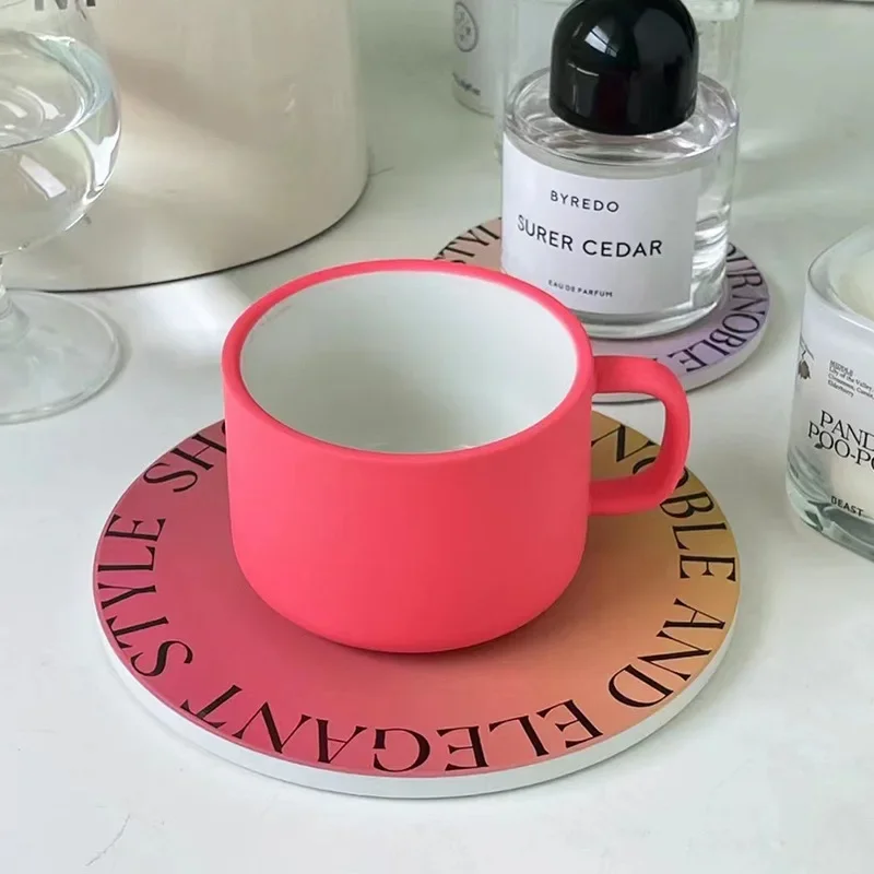 

200ML Colorful Ceramic Mugs Cute Ins Style High Quality Coffee Cup Home Heat-resistant Breakfast Cup Tea Water Cup with Coasters