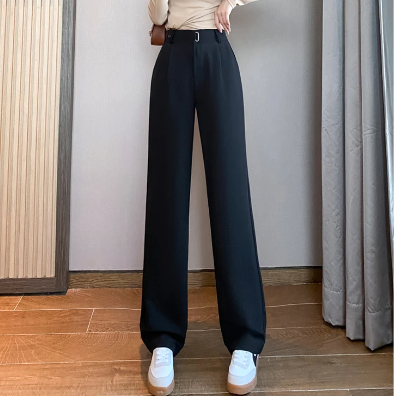 

2023 Spirng Autumn Women suits pants Casual Solid One Button High Waist Women Wide Leg Pants Loose Office Ladies Long Trousers