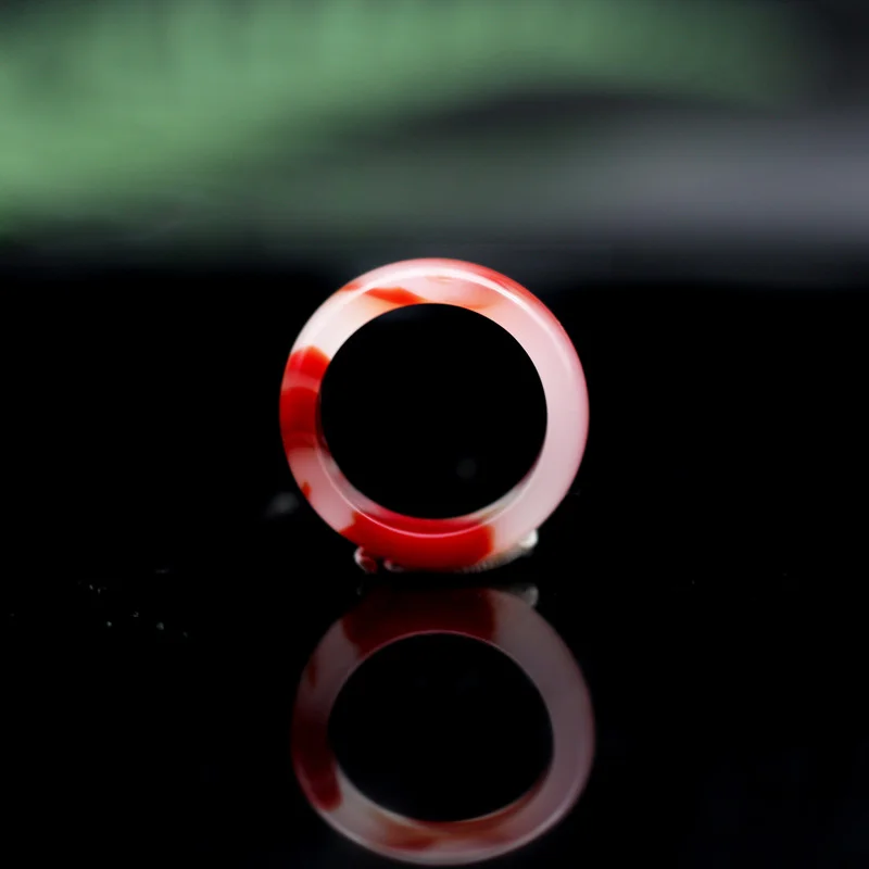 

Natural Red White Jade Stone Ring Chinese Fashion Charm Jewelry Hand-Carved Jadeite Accessories Amulet for Men Women Lucky Gifts