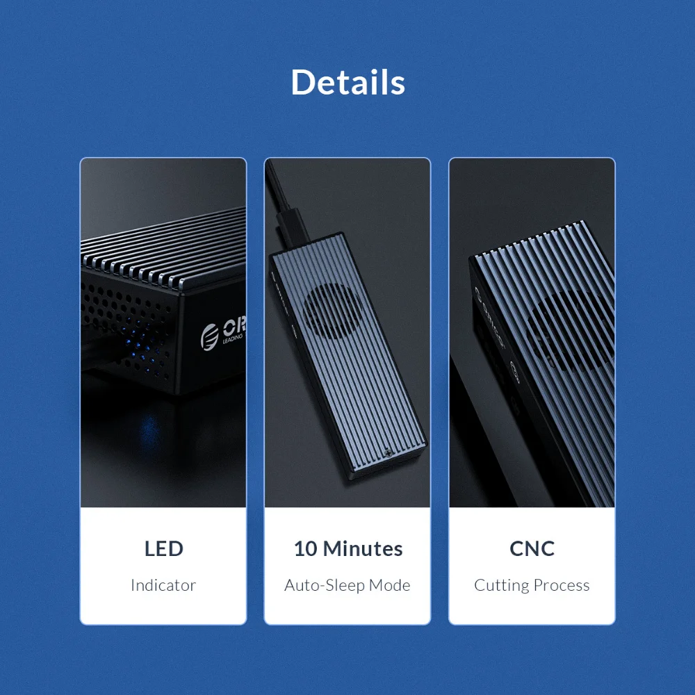 Ssd com Ventilador de Refrigeração Integrado Lsdt 20gbps M.2 Nvme Tipo-c Gabinete para Ssd 2230 2242 2260 2280 Orico-m2 Case - Imagem 4