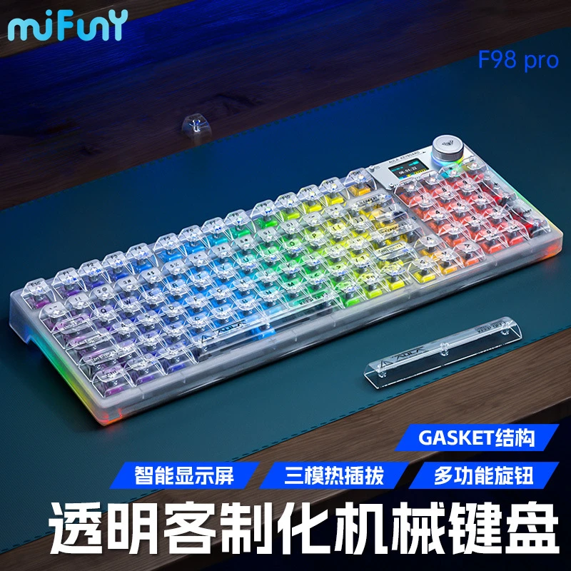 MiFuny X87 tastiera meccanica Wireless Bluetooth Crystal trasparente personalizzato RGB Tri Mode Hot Swap Codeword Gamer tastiere