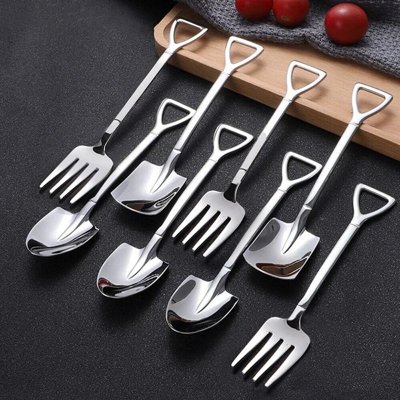 

4pcs Coffee Spoon Cutlery Set Stainless Steel Retro Iron Shovel Ice Cream Spoon Scoop Creative Spoon Tea-spoon Fashion Tableware