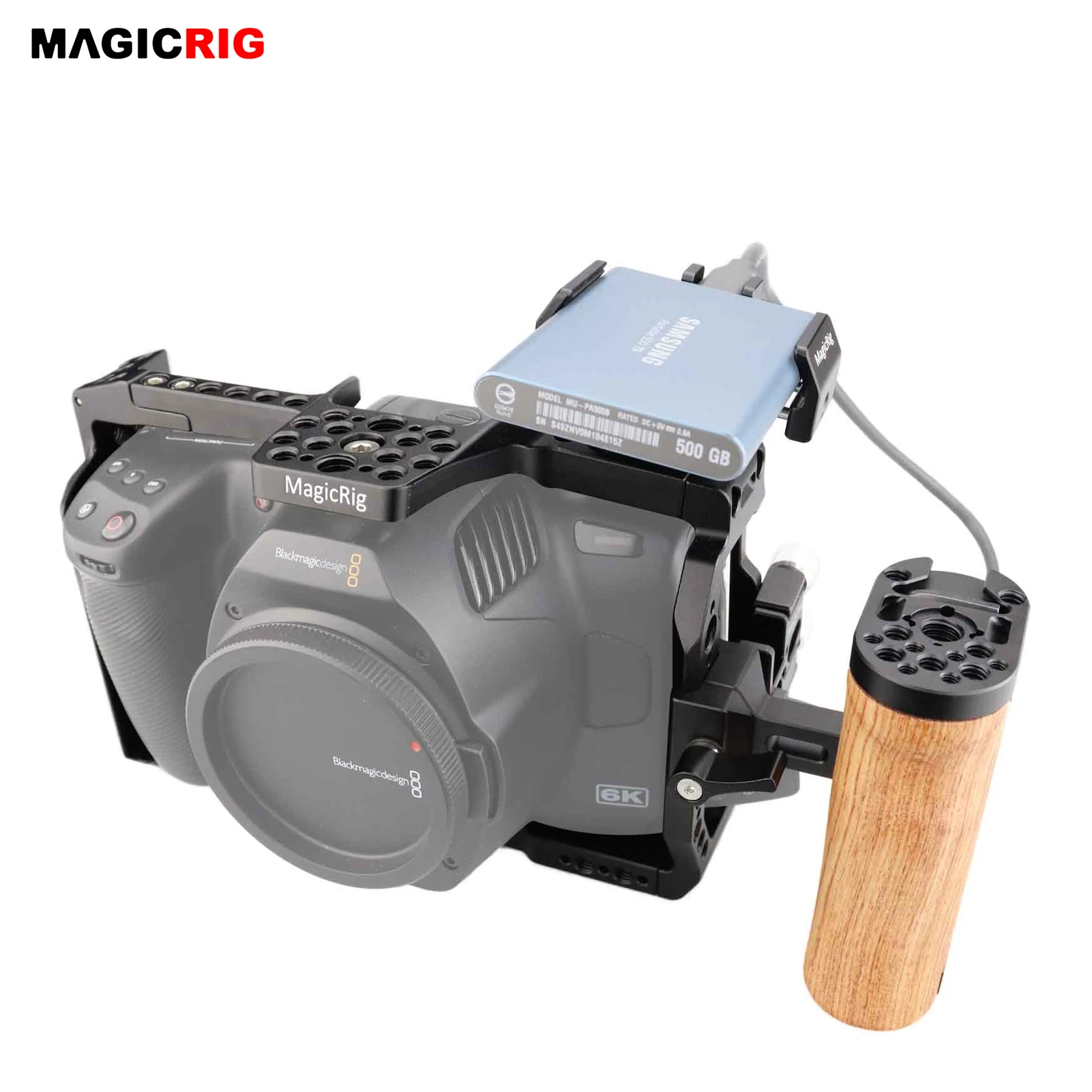 Magicrig Bmpcc 6K Pro Cage Kit Per Bmpcc 6K Pro / 6K G2, Con Manico Laterale In Legno, Supporto Ssd T5/T7, Morsetto Per Cavo Hdmi
