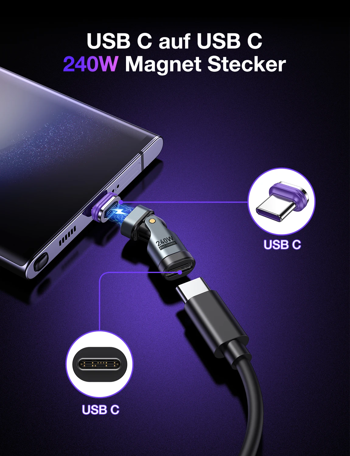 PD 100W Adattatore Magnetico Da Usb C A Tipo C Ric Rapida Convertitore Magnetico Usb Tipo C Cavo Magnetico Connettore Usbc Ad Angolo Retto - Foto 4