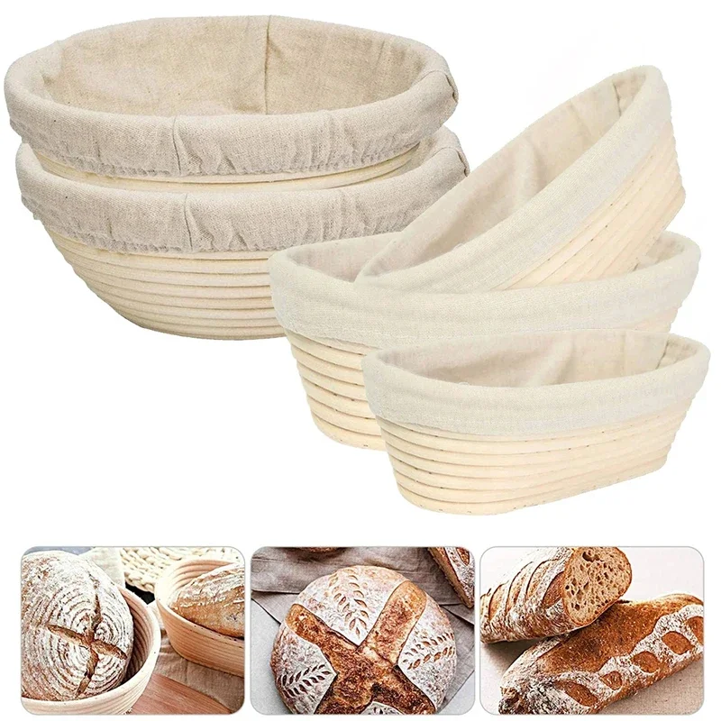 Bread Fermentation Basket Round Oval Long Banneton Rattan Bread Dough Proofing Basket Linen Liner Cloth