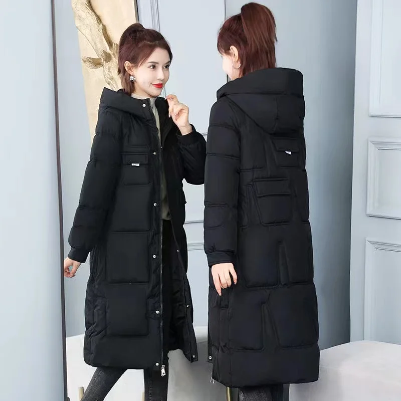 

2023 Loose Cotton Padded Coats Women Winter Hooded Parkas Thick Warm Wadded Jackets Lady Klein Blue White Green Outerwear куртки