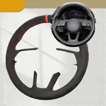 Coprivolante per auto per Audi A1 (8X) Sportback A3 (8V) A4 (B9) Avant A5 (F5) Q2 Accessori per auto in pelle scamosciata Avvolgimento per sterzo