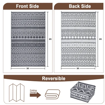 Outdoor Rug 5x8 Waterproof Reversible Patio Rug Outside Plastic RV Rug Boho Camping Rug for Camper Porch Balcony Backyard Picnic 5