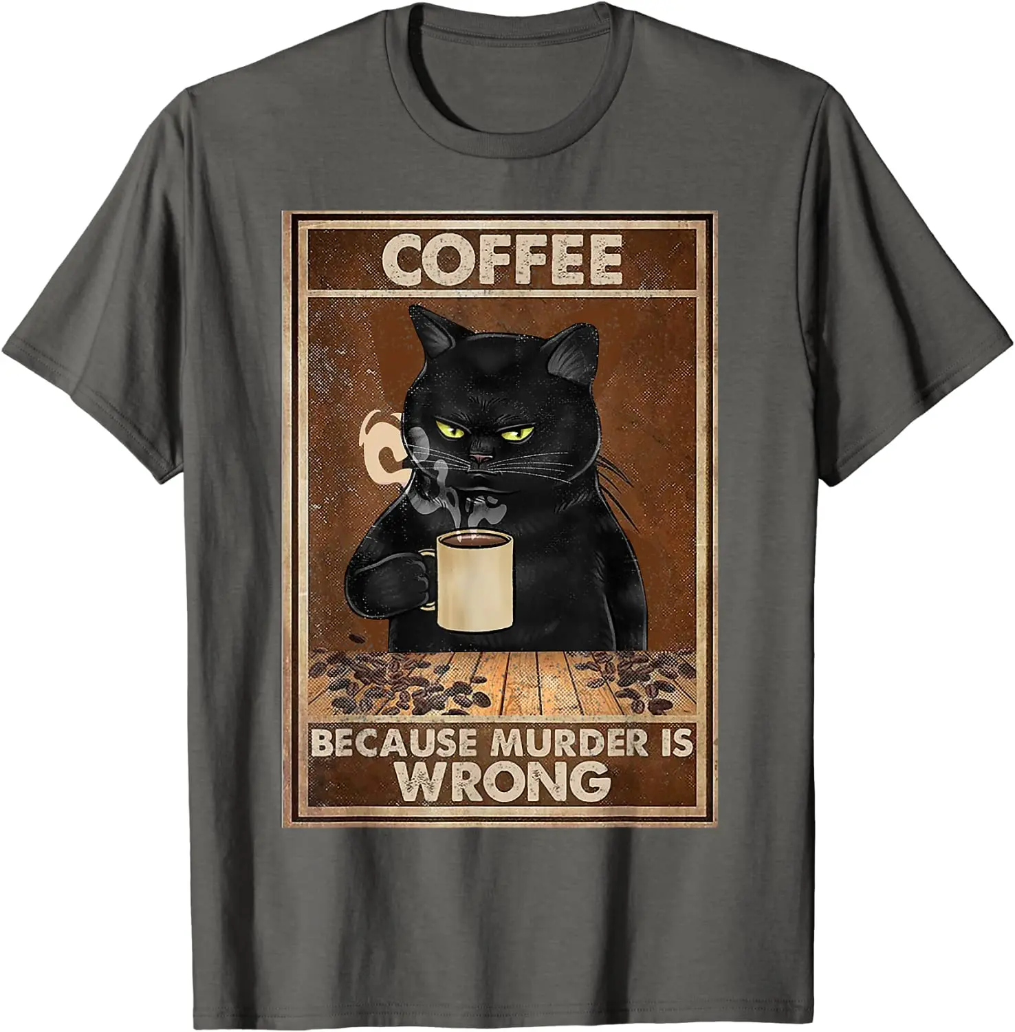 Black Cat Coffee Humor Oversized Cotton T-Shirt