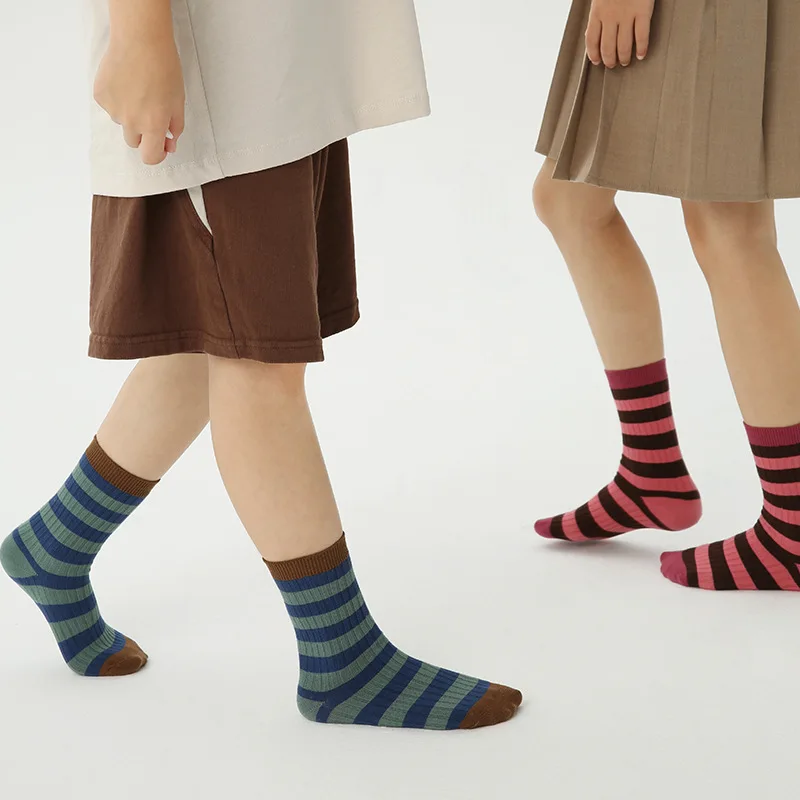3-12T Boys Girls Socks Spring Fashion Striped Crew Socks Children's Calf Socks 4 Pairs Top Grade Quality Guarantee 4