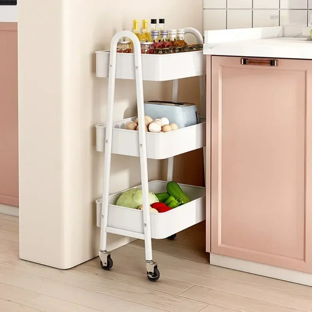 3 Tier Rolling Cart Mobile Utility Metal Storage Rack Multifunctional High Capacity Snack Storage Trolley Kitchen Organizer Rack